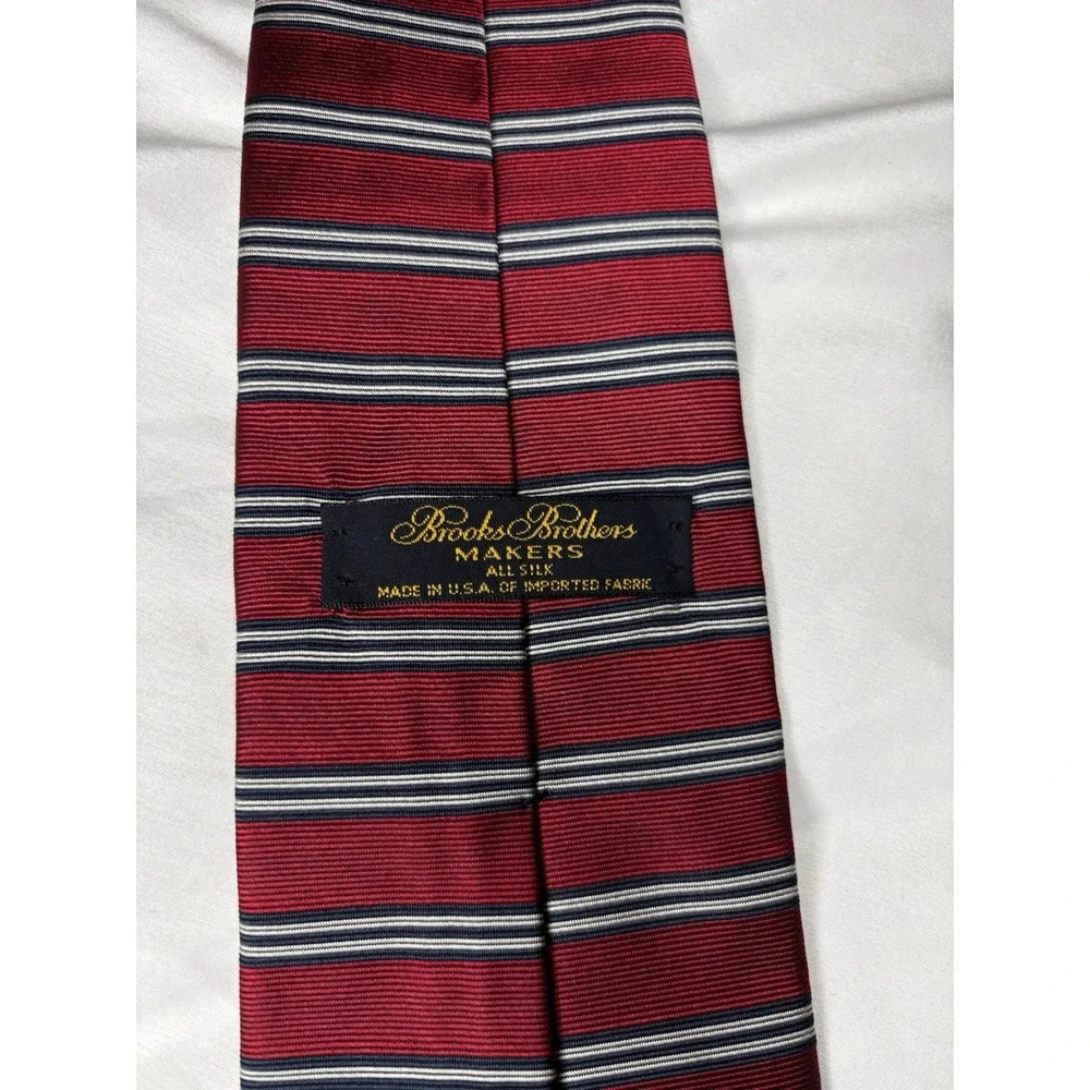 Vintage Brooks Brothers Makers Handmade‎ Silk Striped Tie Red Navy USA Preppy